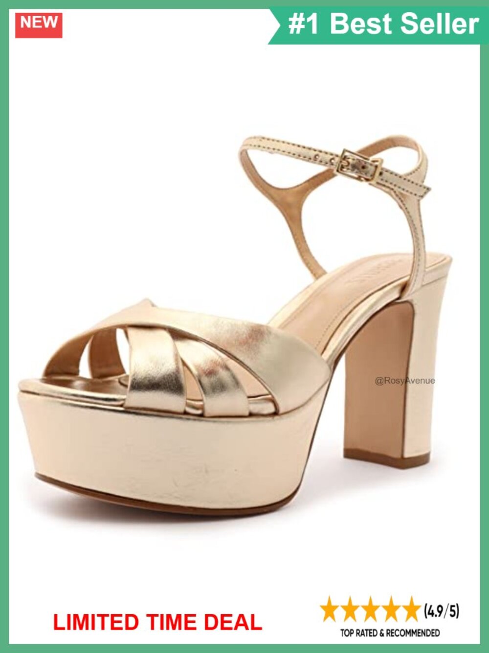 Platform Dress Sandals Metallic Napa Leather Block Heel Ankle Strap